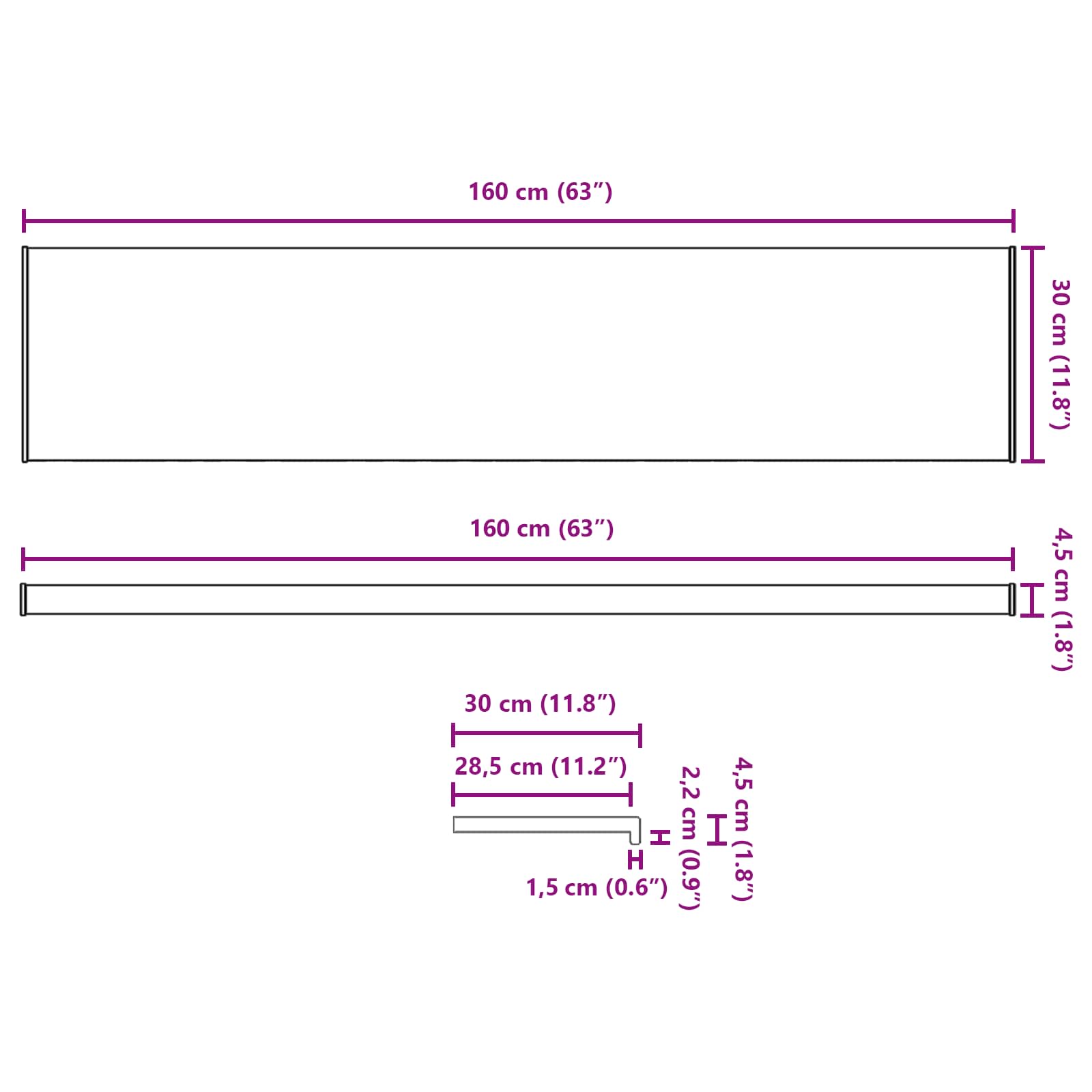 Prozorska klupčica Crno s drvenim uzorkom 160 x 30 x 4,5 cm PVC