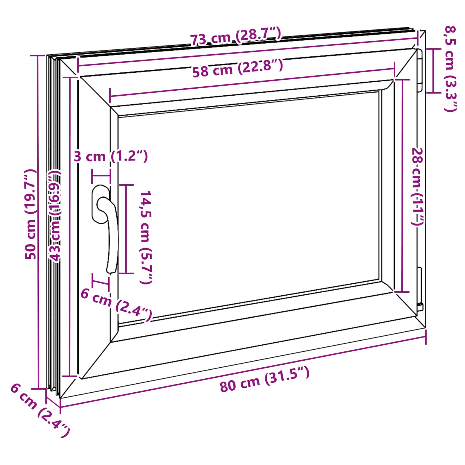 Prozor za podrum RISOR 80 x 50 cm PVC i staklo Bijela