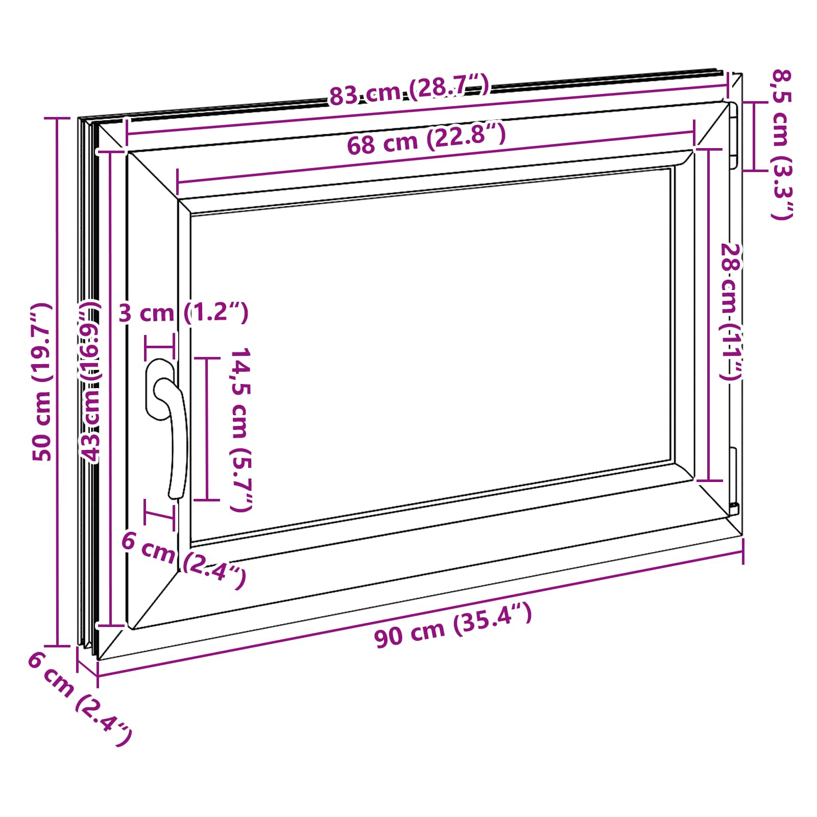 Prozor za podrum RISOR 90 x 50 cm PVC i staklo Bijela