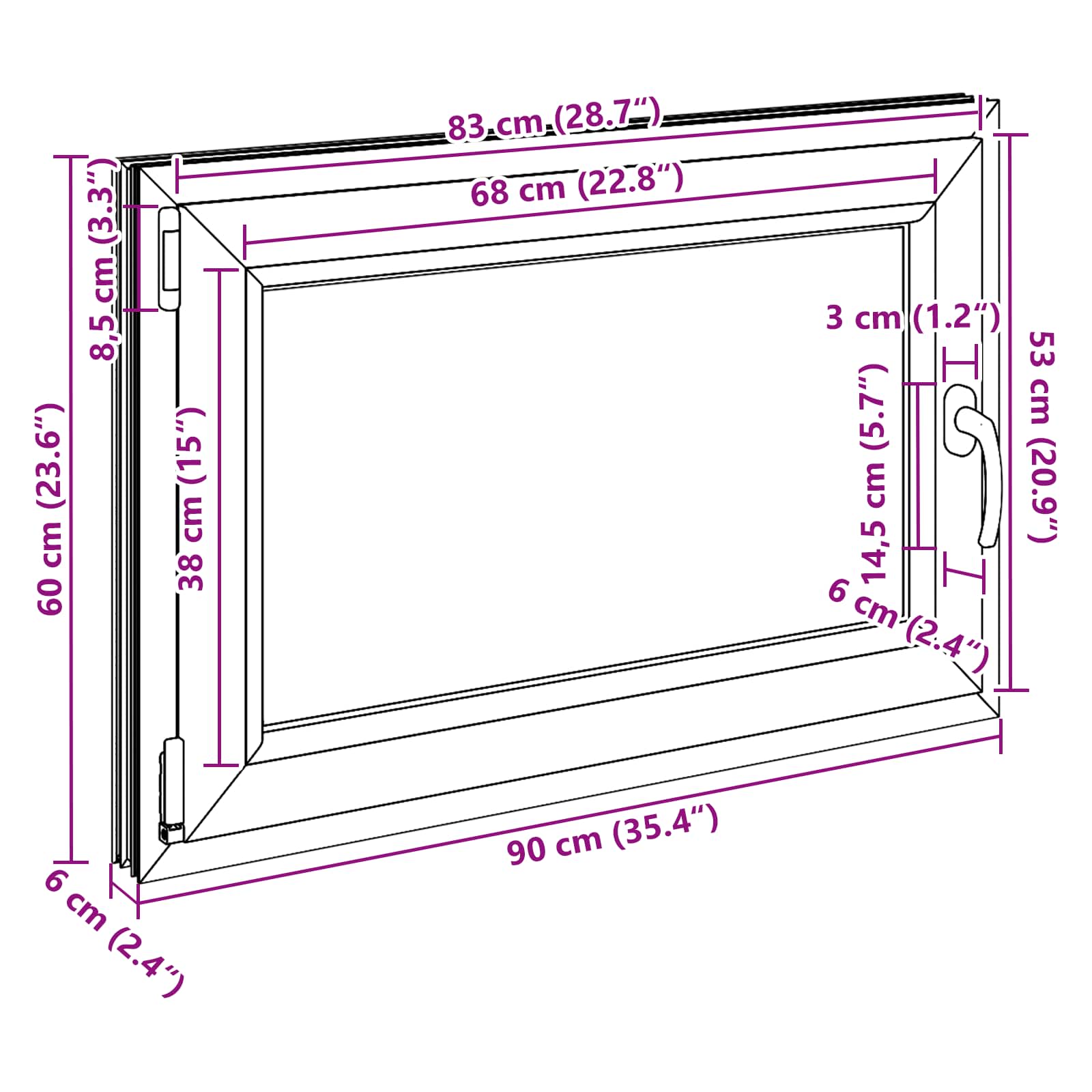 Prozor za podrum RISOR 90 x 60 cm PVC i staklo Bijela