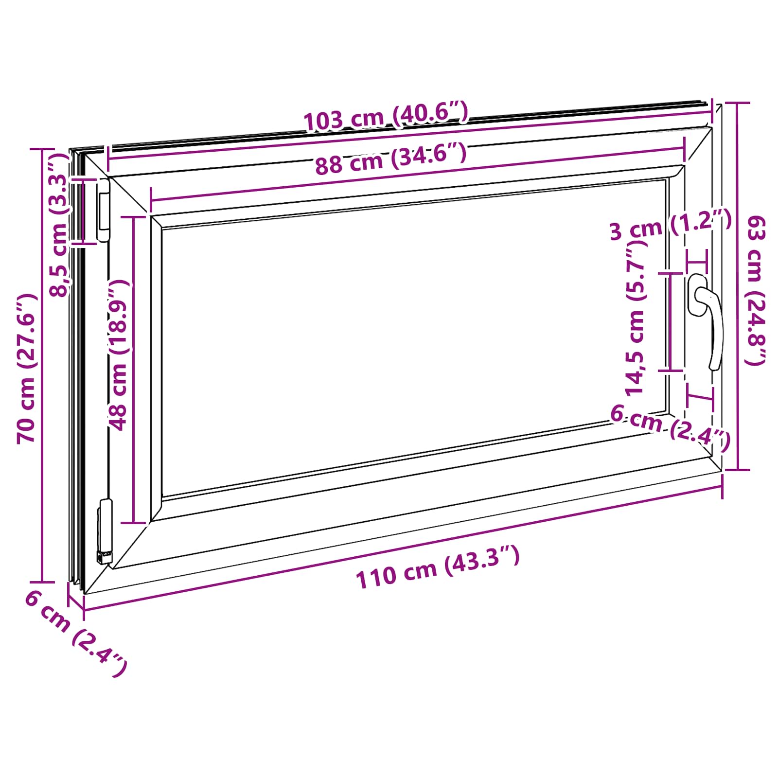 Prozor za podrum RISOR 110 x 70 cm PVC i staklo Bijela