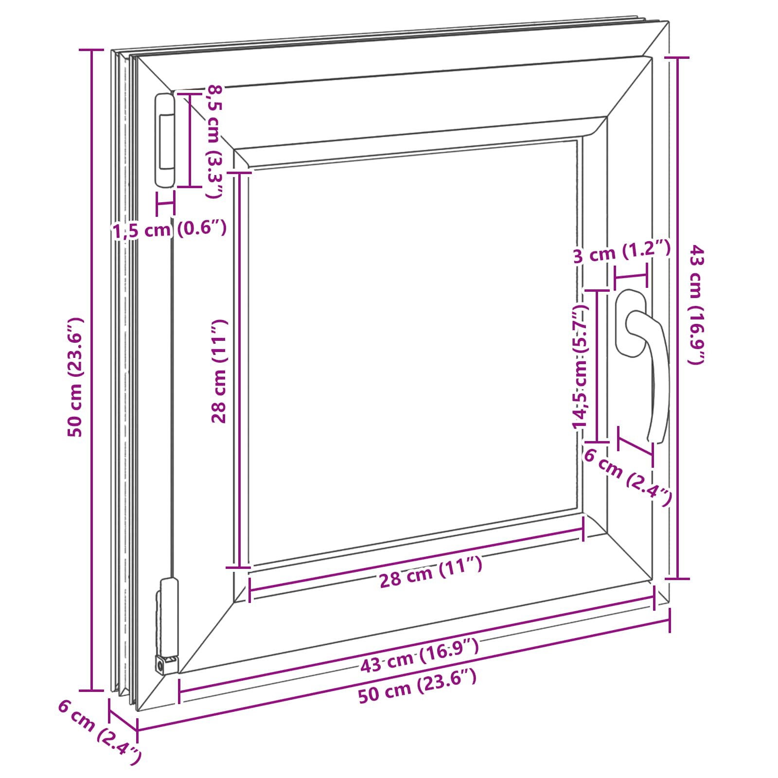 Prozor za podrum RISOR 50 x 50 cm PVC i staklo Bijela