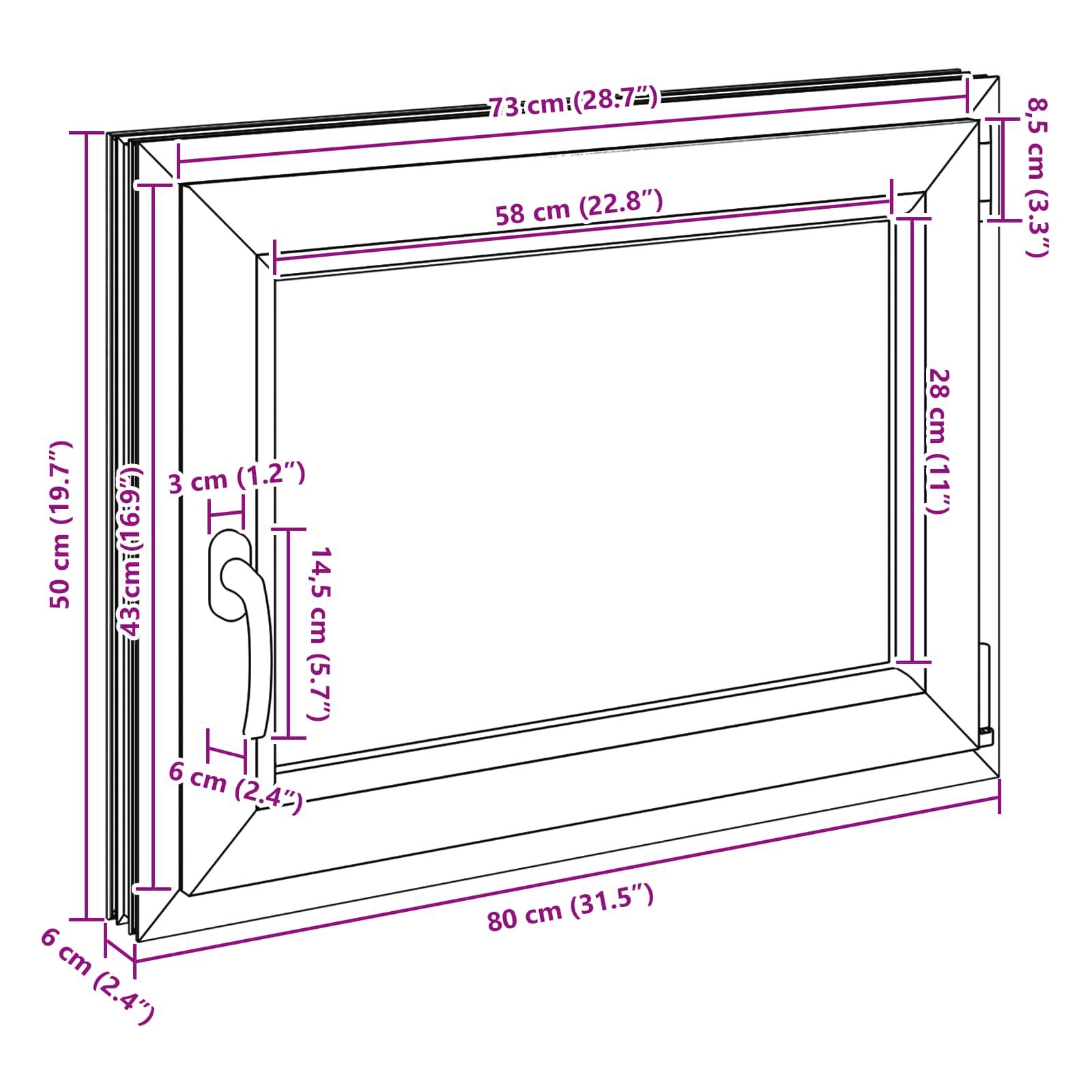 Prozor za podrum RISOR 80 x 50 cm PVC i staklo Bijela