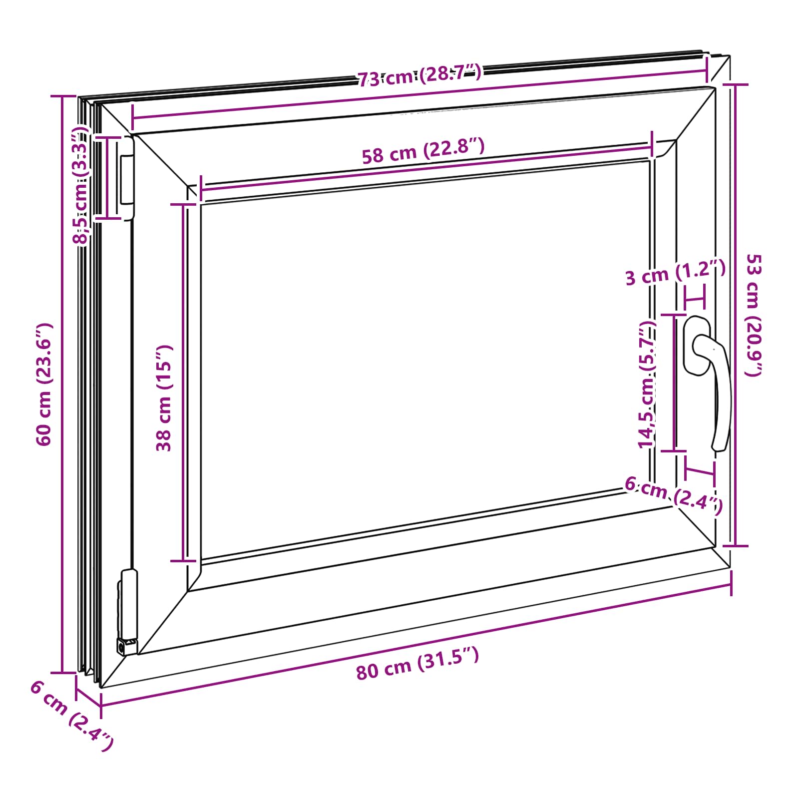 Prozor za podrum RISOR 80 x 60 cm PVC i staklo Bijela