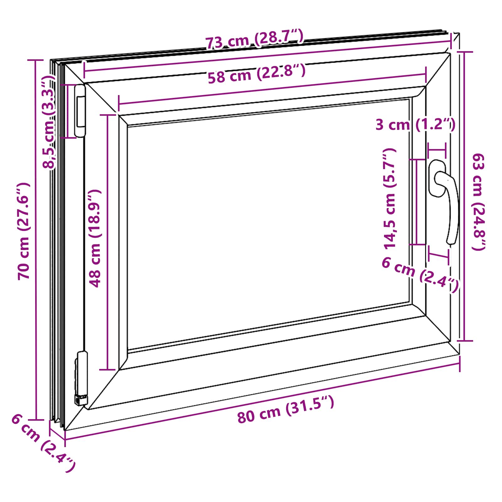 Prozor za podrum RISOR 80 x 70 cm PVC i staklo Antracit