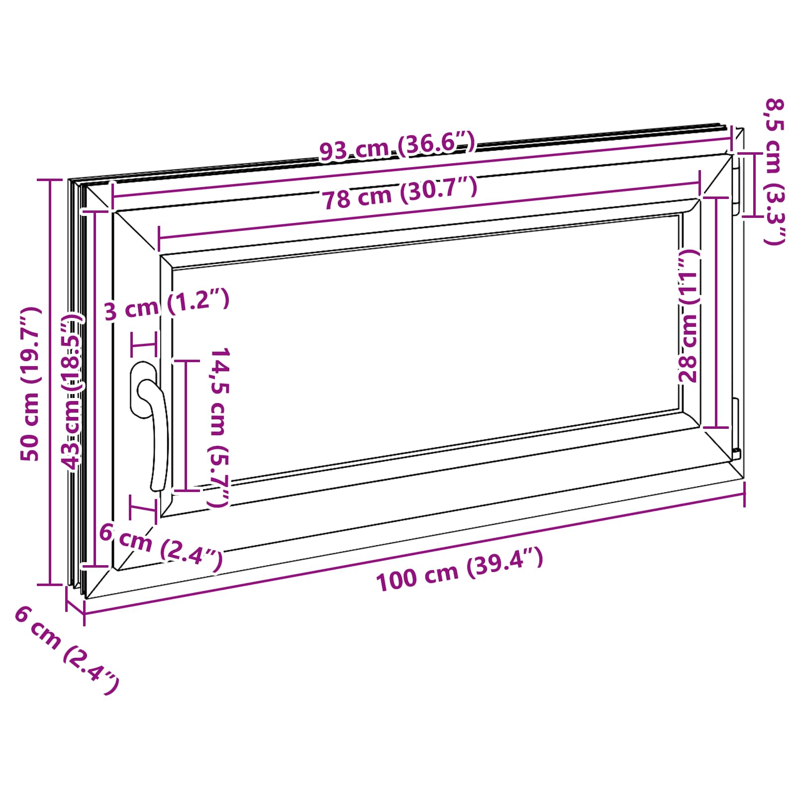 Prozor za podrum RISOR 100 x 50 cm PVC i staklo Antracit