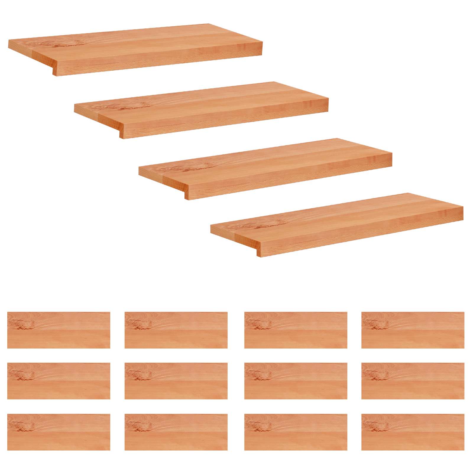 Step treads 16 kom. 70 x 30 x 2 cm Lak Čvrsto drvo bukve