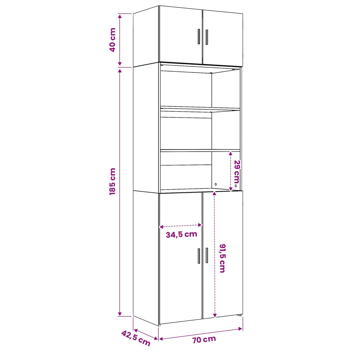 Ormar sa policama Crni hrast 70 x 42,5 x 225 cm