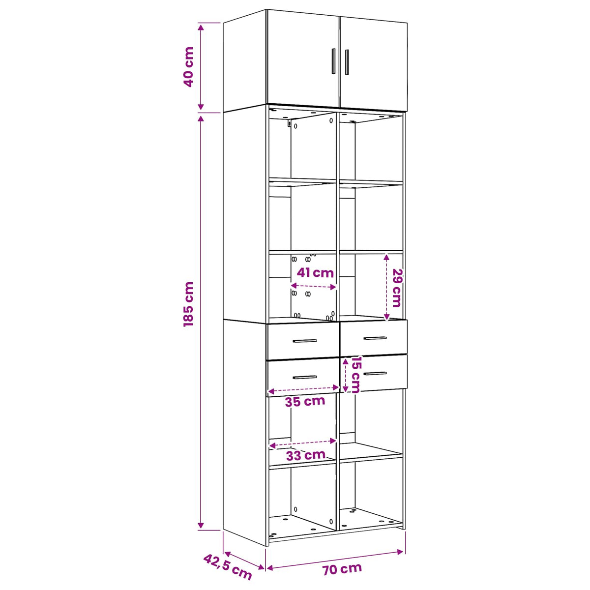 Ormar sa policama Crni hrast 70 x 42,5 x 225 cm