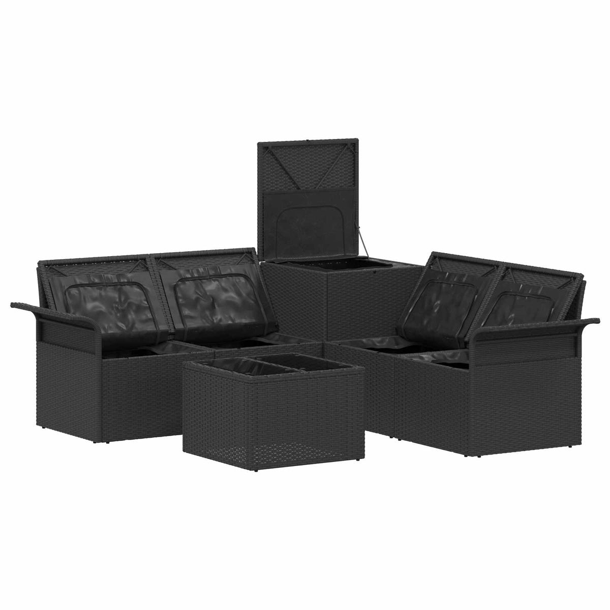 Set sofe 6 kom. 4-Broj sjedala Crna i Plava Poli Rattan i čelik