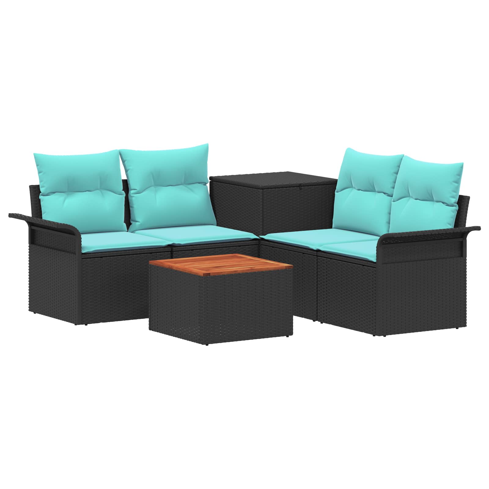 Set sofe 6 pcs 4-Broj sjedala Crna i Plava Poli Rattan i čelik