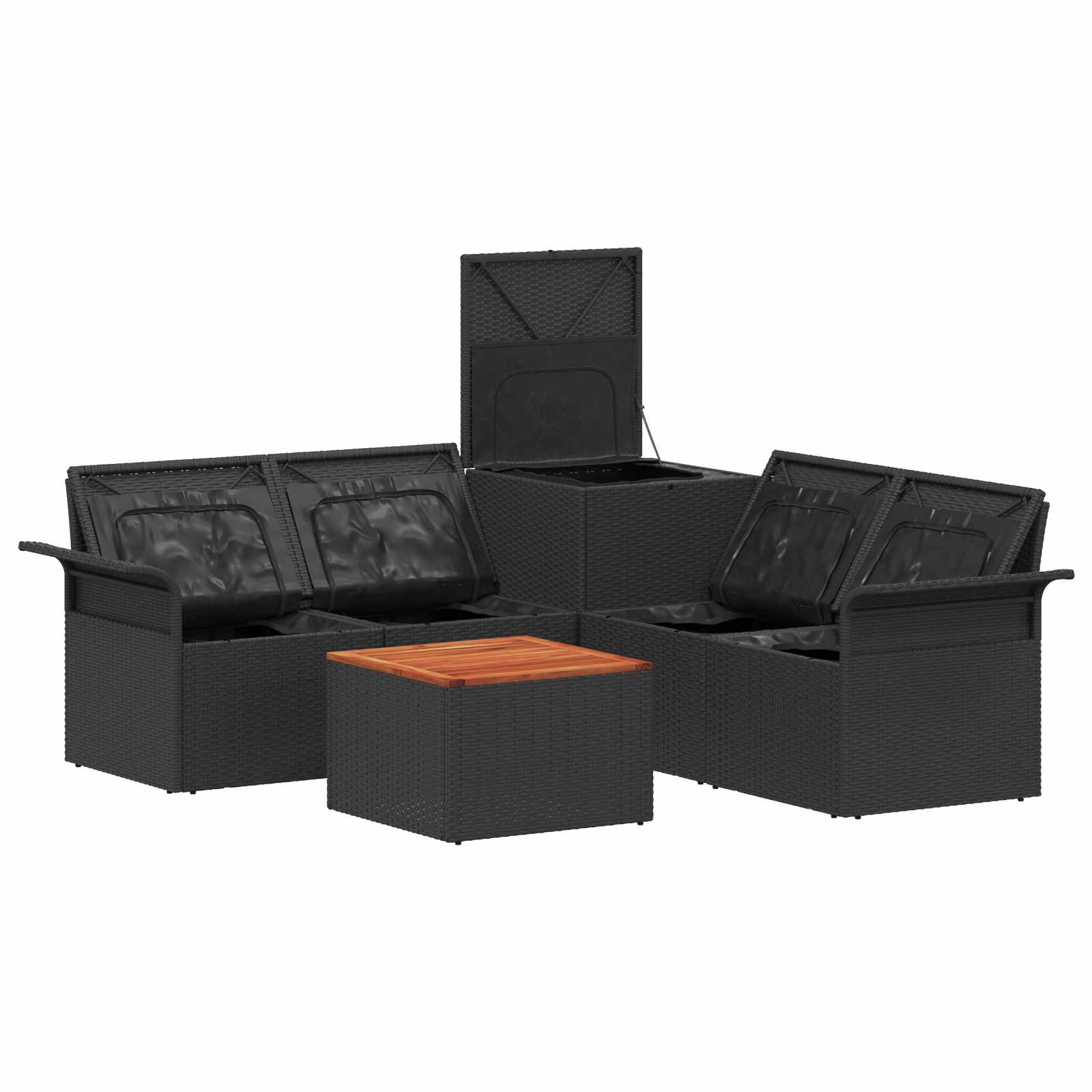 Set sofe 6 pcs 4-Broj sjedala Crna i Plava Poli Rattan i čelik