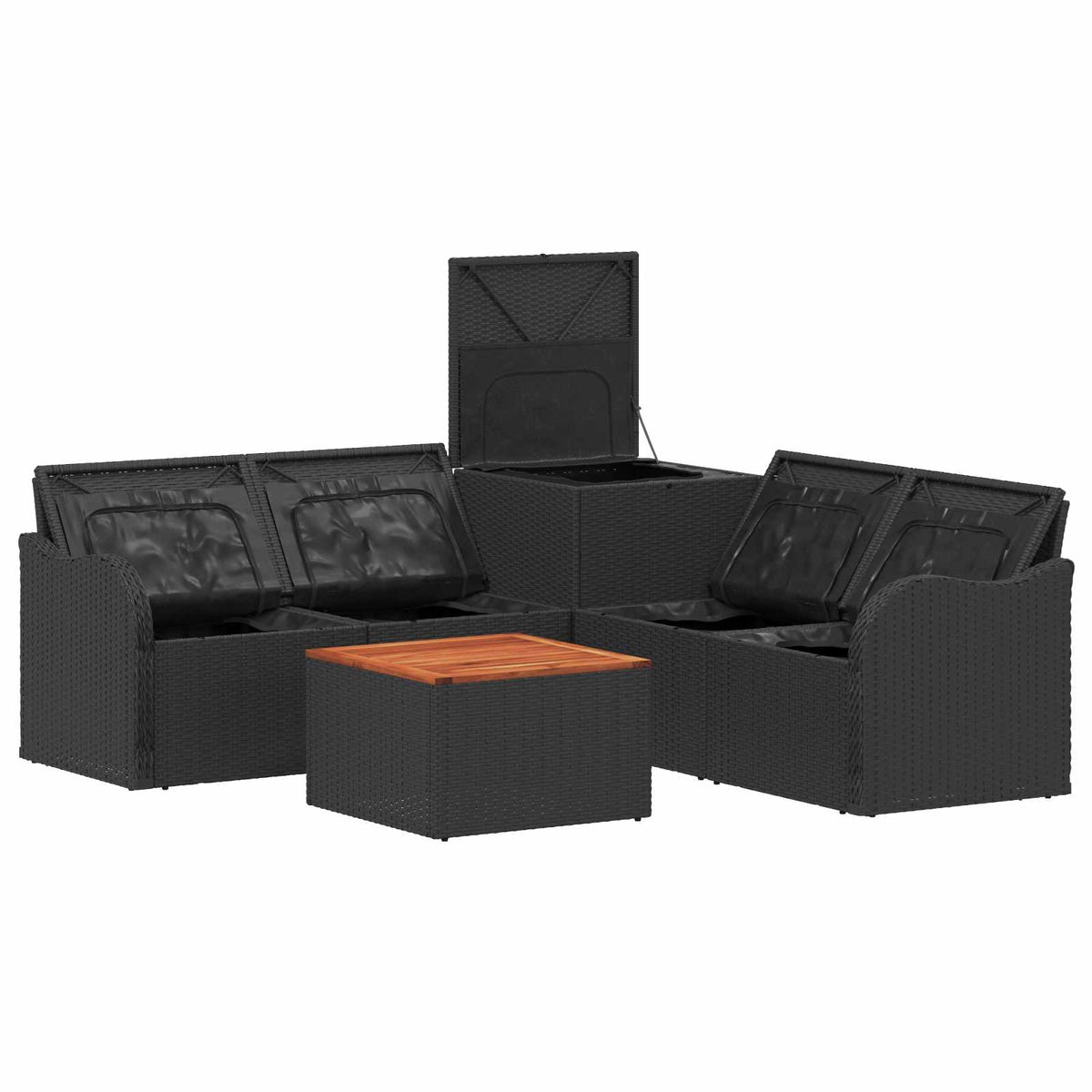 Set sofe 6 kom. Crna Poli Rattan i čelik