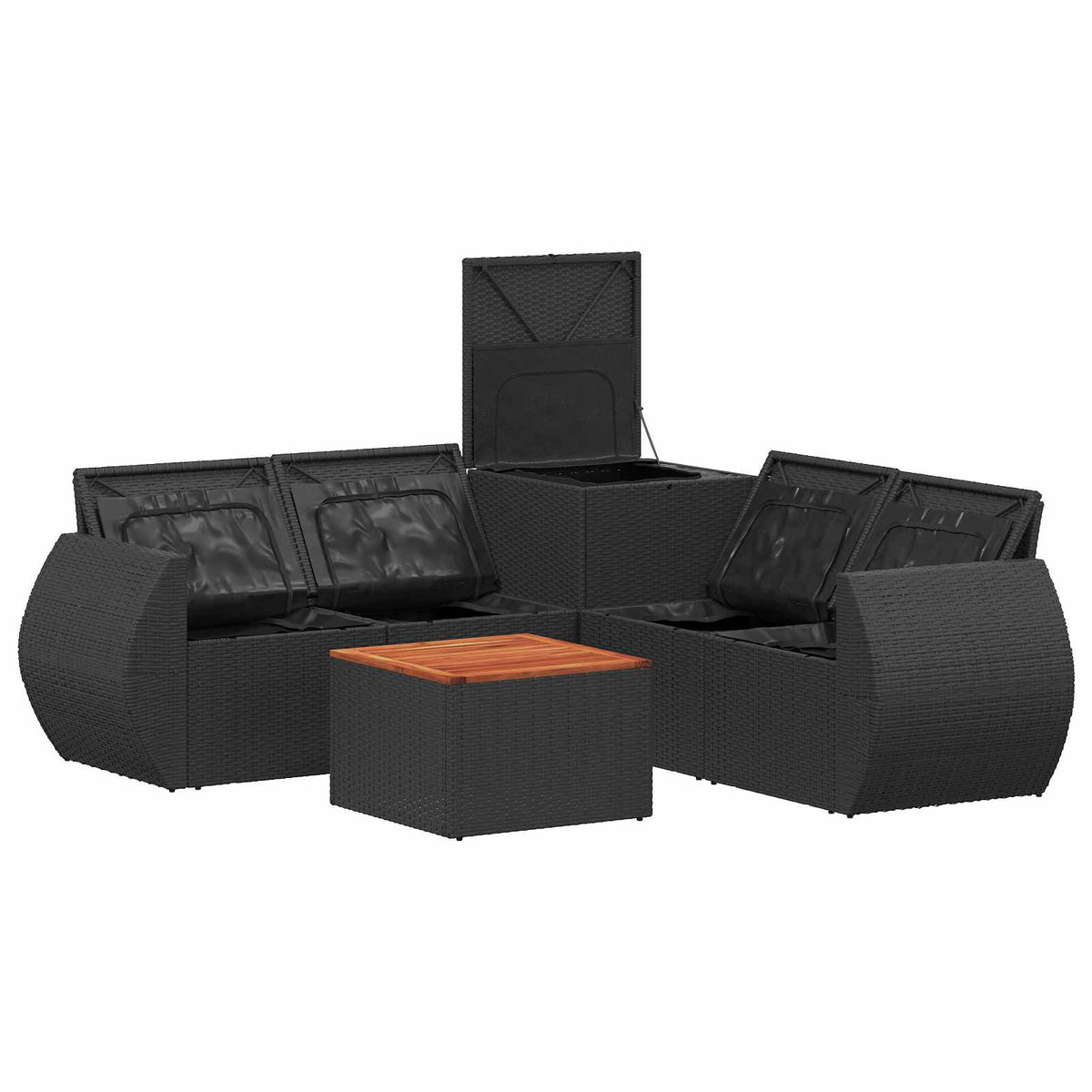 Set sofe 6 kom. Crna i krem-bijela Poli Rattan i čelik