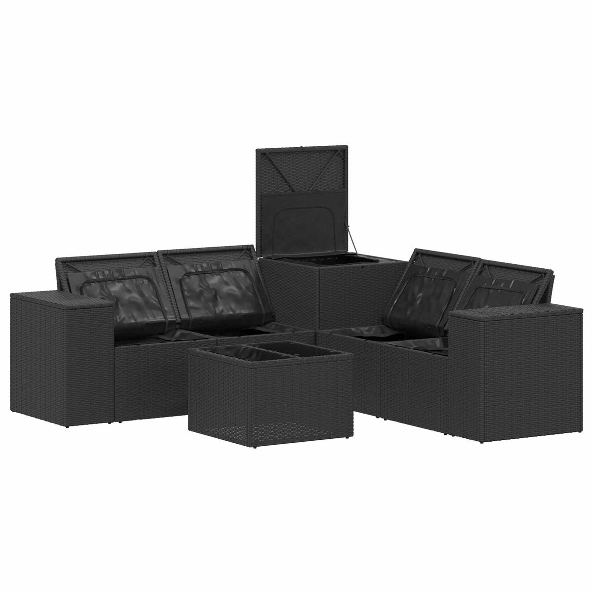 Set sofe 6 kom. Crna i krem-bijela Poli Rattan i čelik