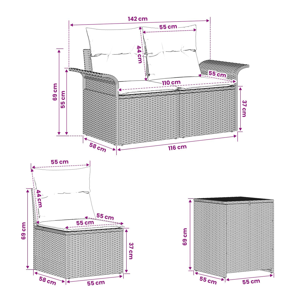 Set sofe 7 kom. Bež i krem bijela Poli Rattan i čelik