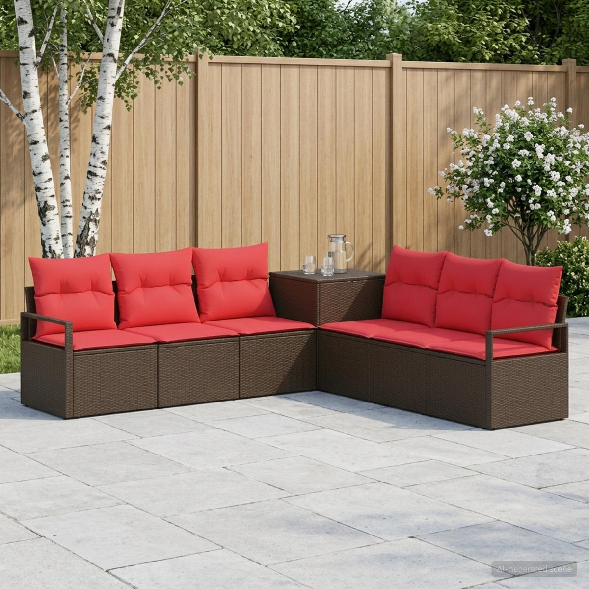 Set sofe 7 kom. Smeđa i crvena 120 x 62 x 69 cm