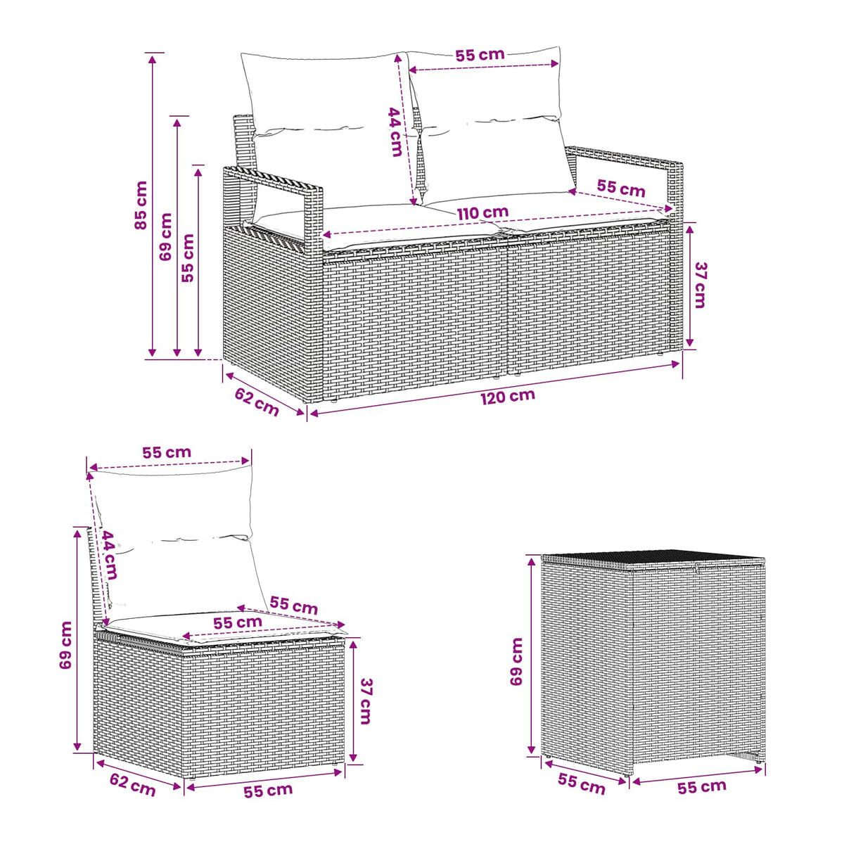 Set sofe 7 kom. Smeđa i crvena 120 x 62 x 69 cm