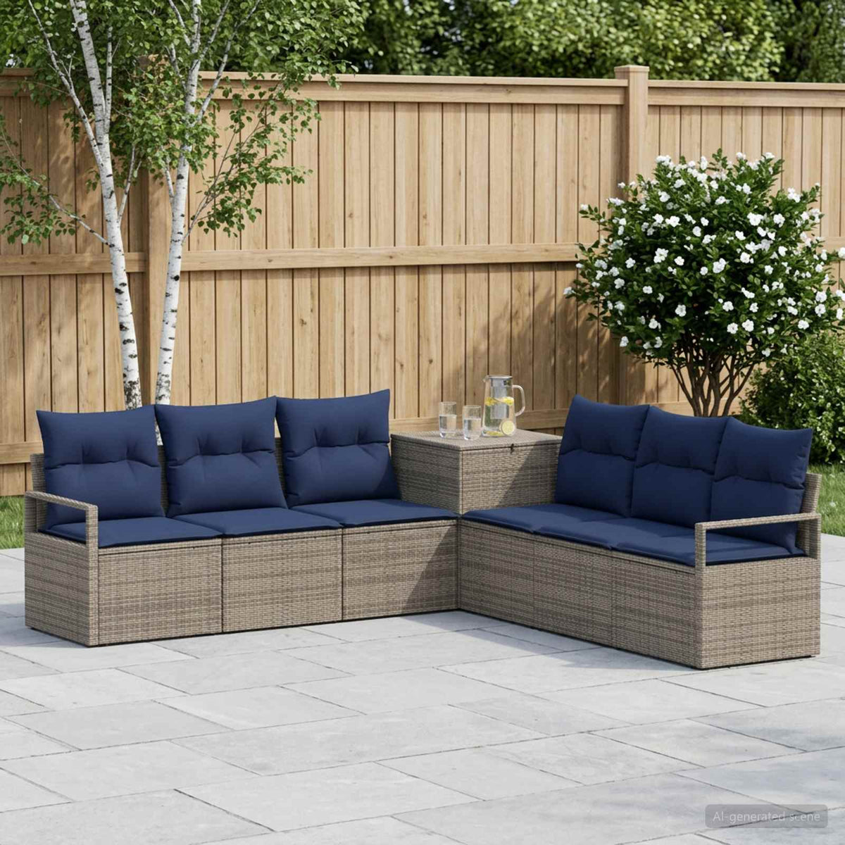 Set sofe 7 kom. Siva i tamnoplava 120 x 62 x 69 cm