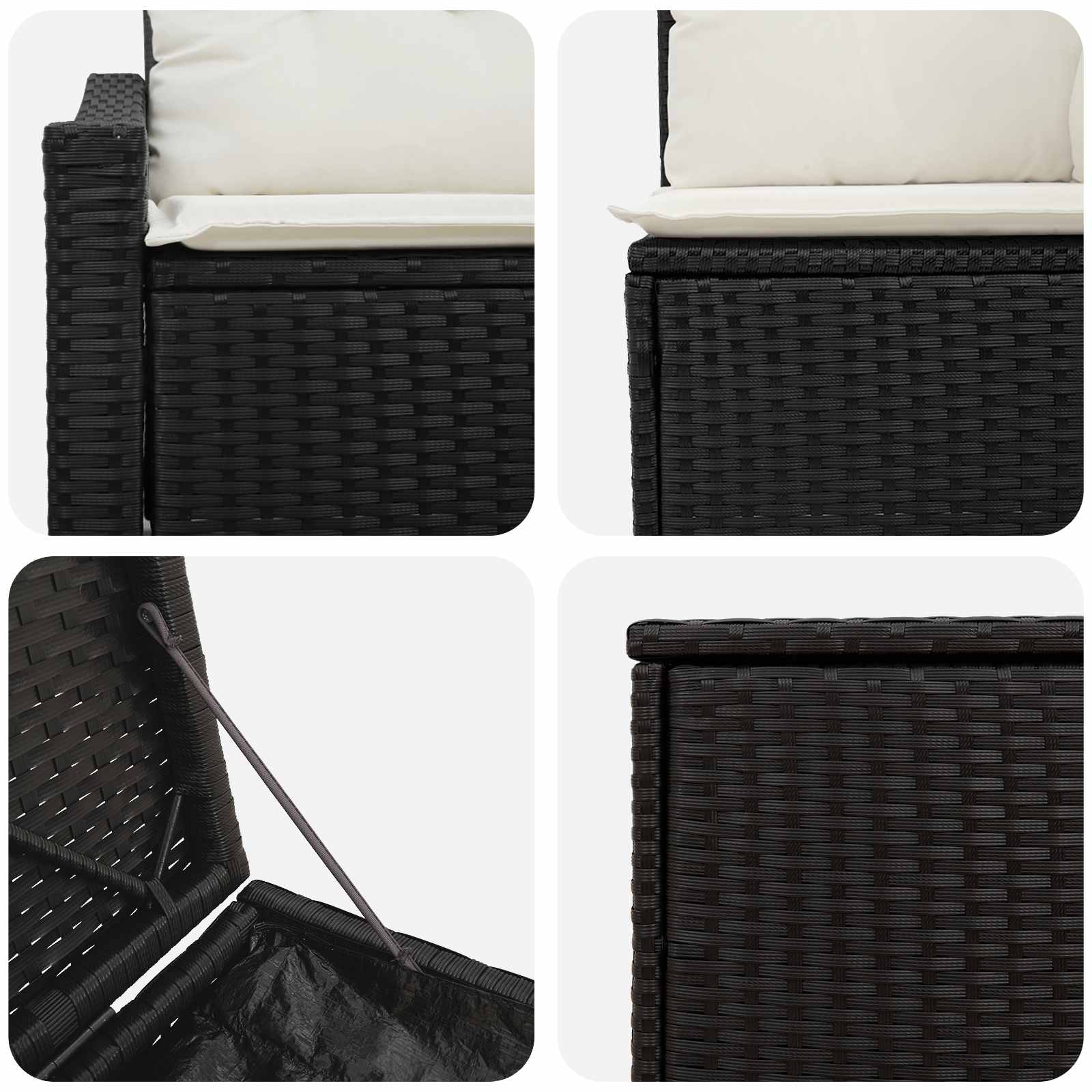 Set sofe 7 pcs Crna i krem-bijela Poli Rattan i čelik