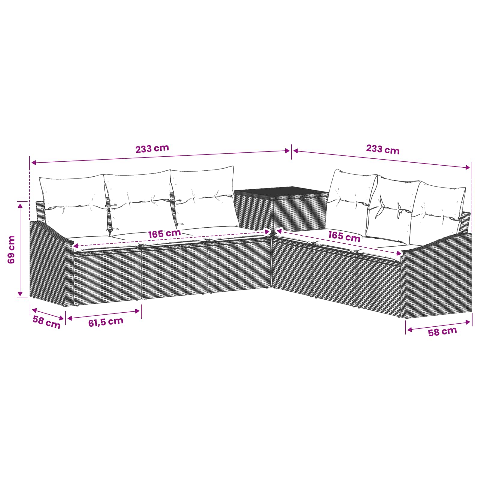 Set sofe 7 pcs Crna i krem-bijela Poli Rattan i čelik