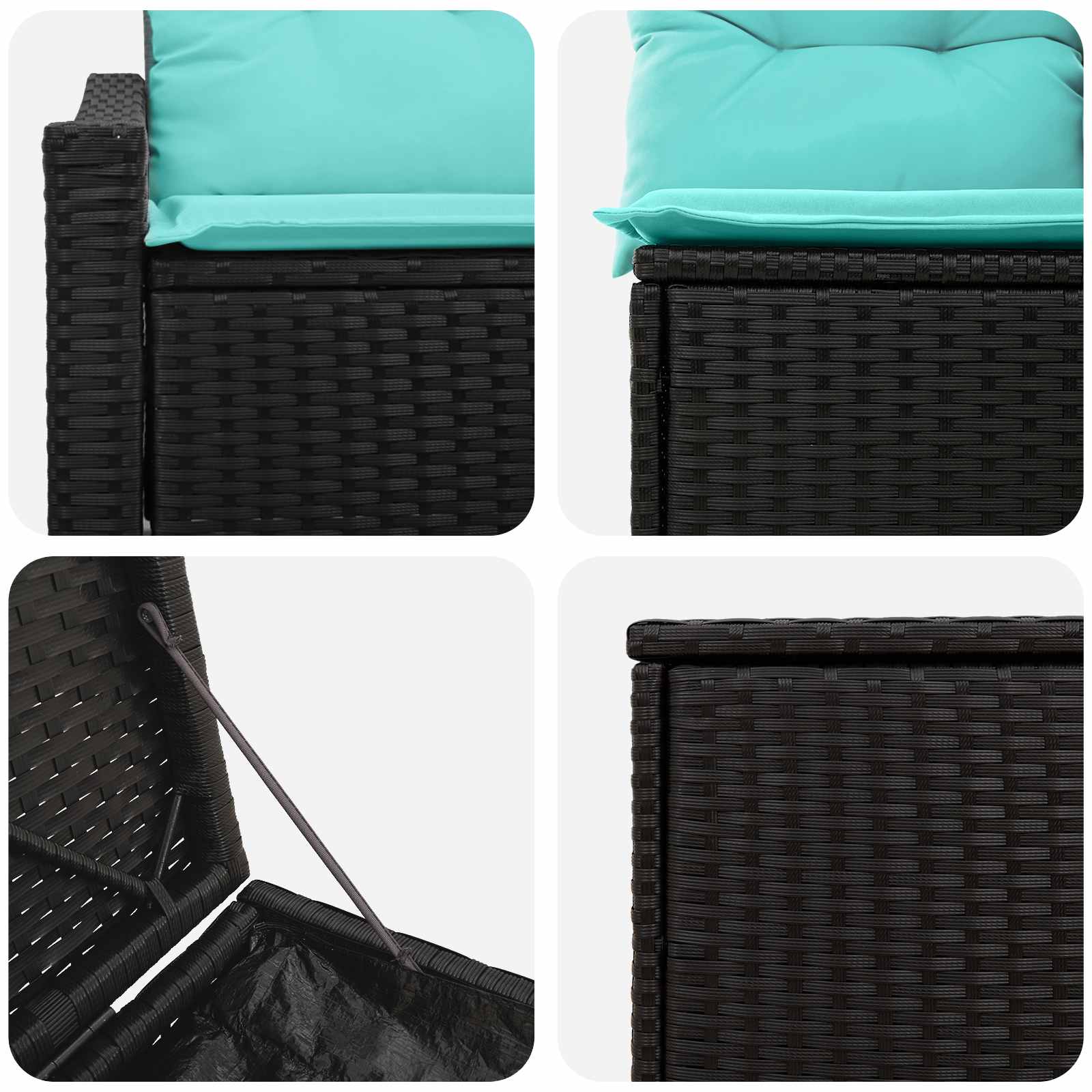 Set sofe 7 pcs Crna i Plava Poli Rattan i čelik