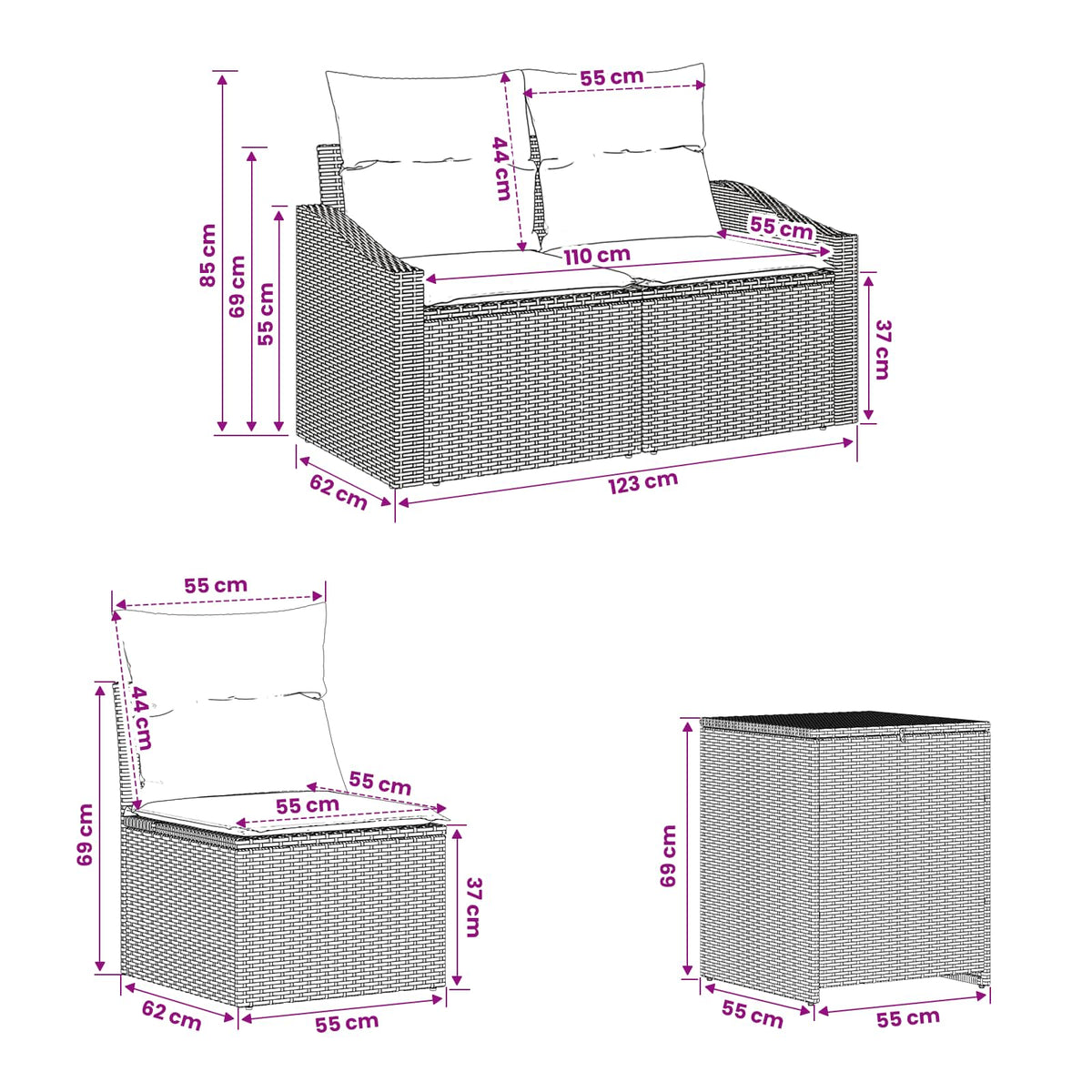 Set sofe 7 kom. Smeđa i crvena 123 x 62 x 69 cm