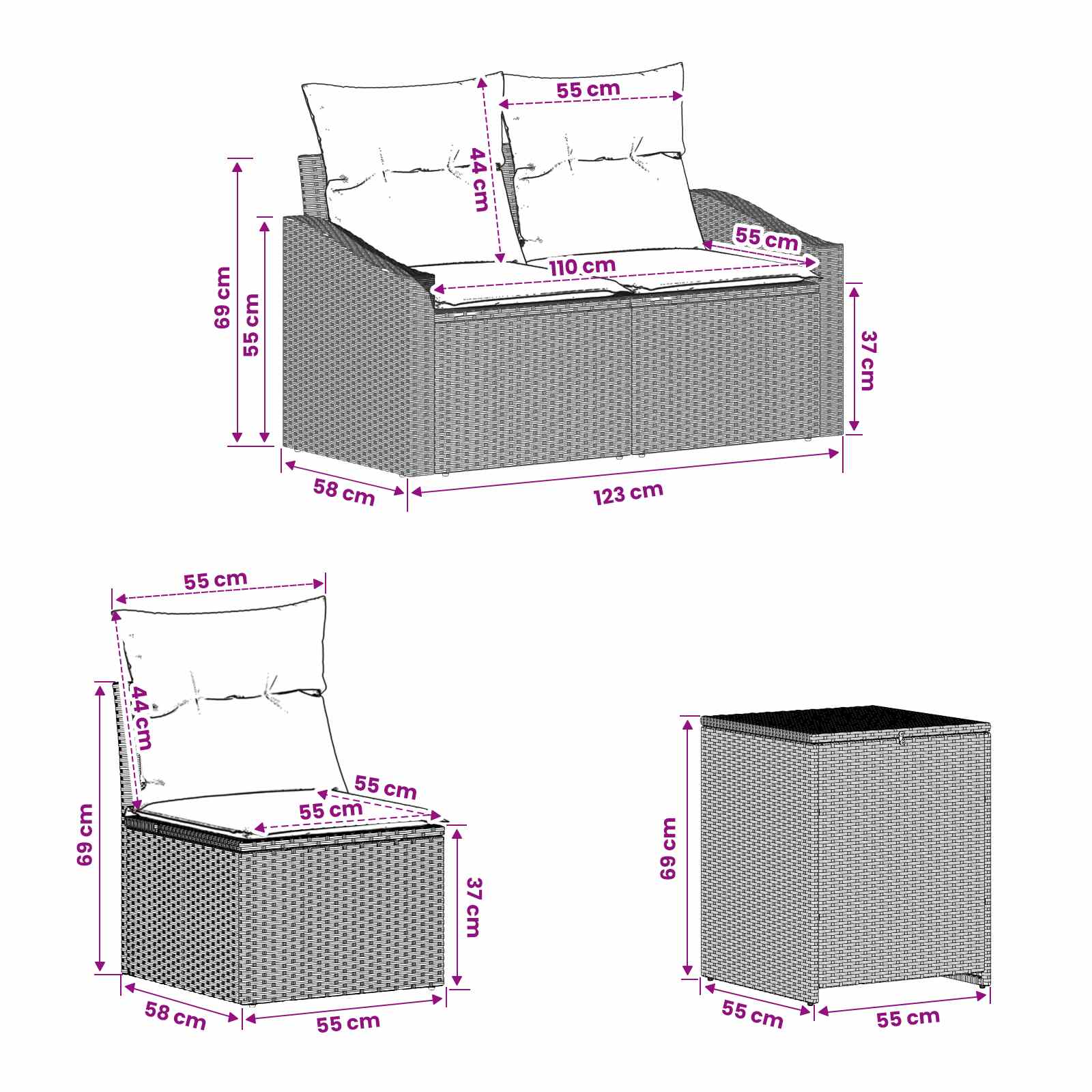 Set sofe 7 pcs Svijetlo siva i tamno siva Poli Rattan i čelik