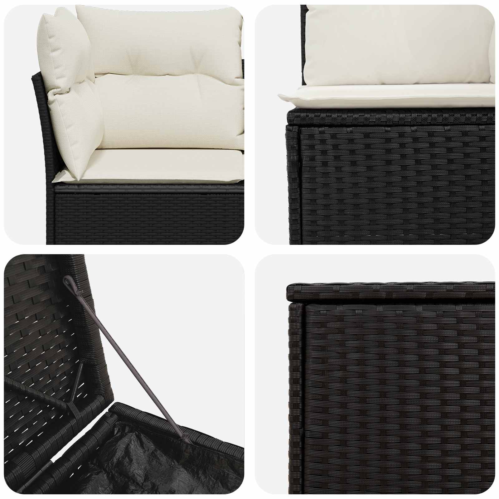 Set sofe 7 pcs Crna i krem-bijela Poli Rattan i čelik