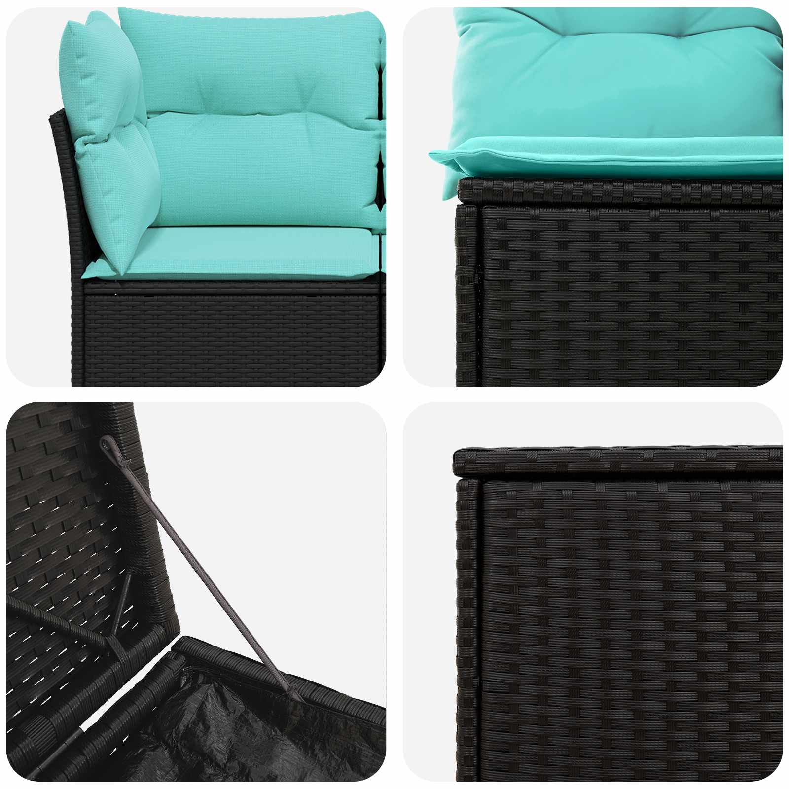 Set sofe 7 pcs Crna i Plava Poli Rattan i čelik
