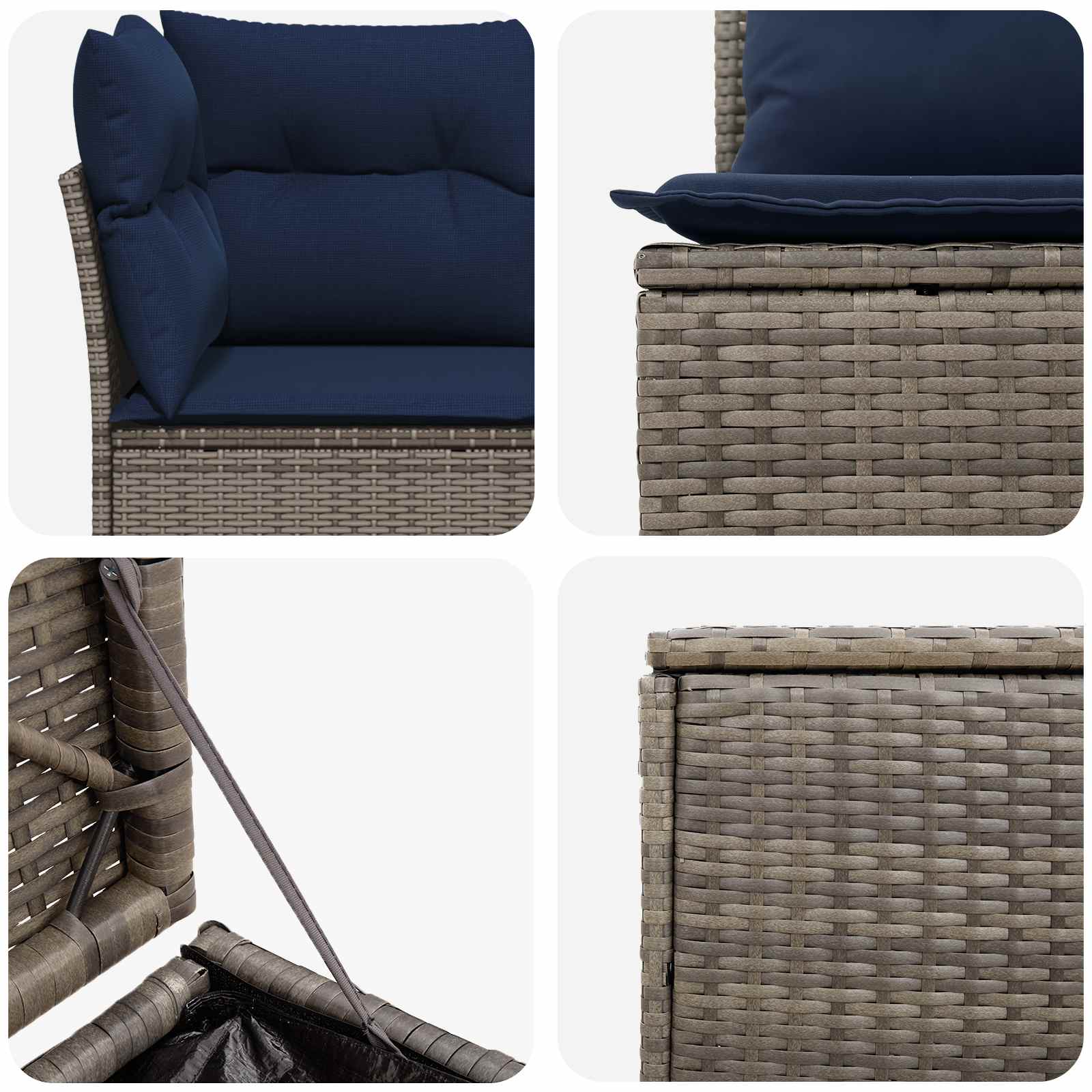 Set sofe 7 pcs Siva i tamnoplava Poli Rattan i čelik