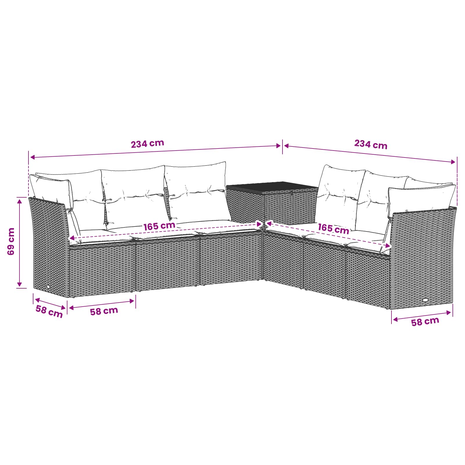 Set sofe 7 pcs Siva i tamnoplava Poli Rattan i čelik
