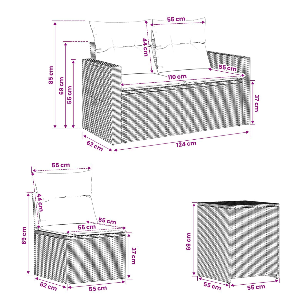 Set sofe 7 kom. Smeđa i crvena 234 x 234 x 85 cm