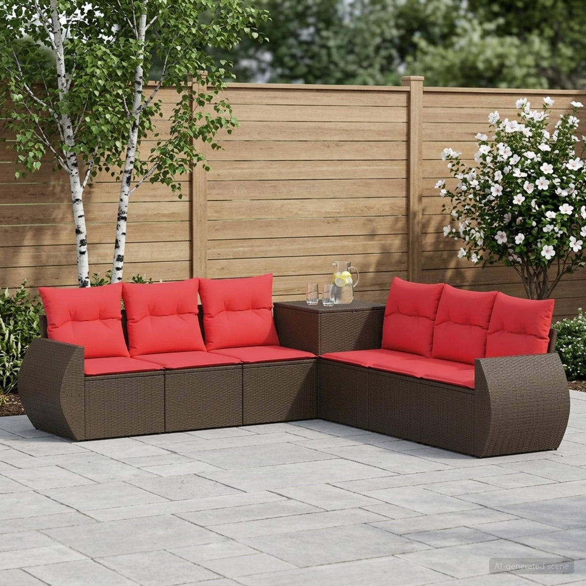 Set sofe 7 kom. Smeđa i crvena 243 x 243 x 85 cm