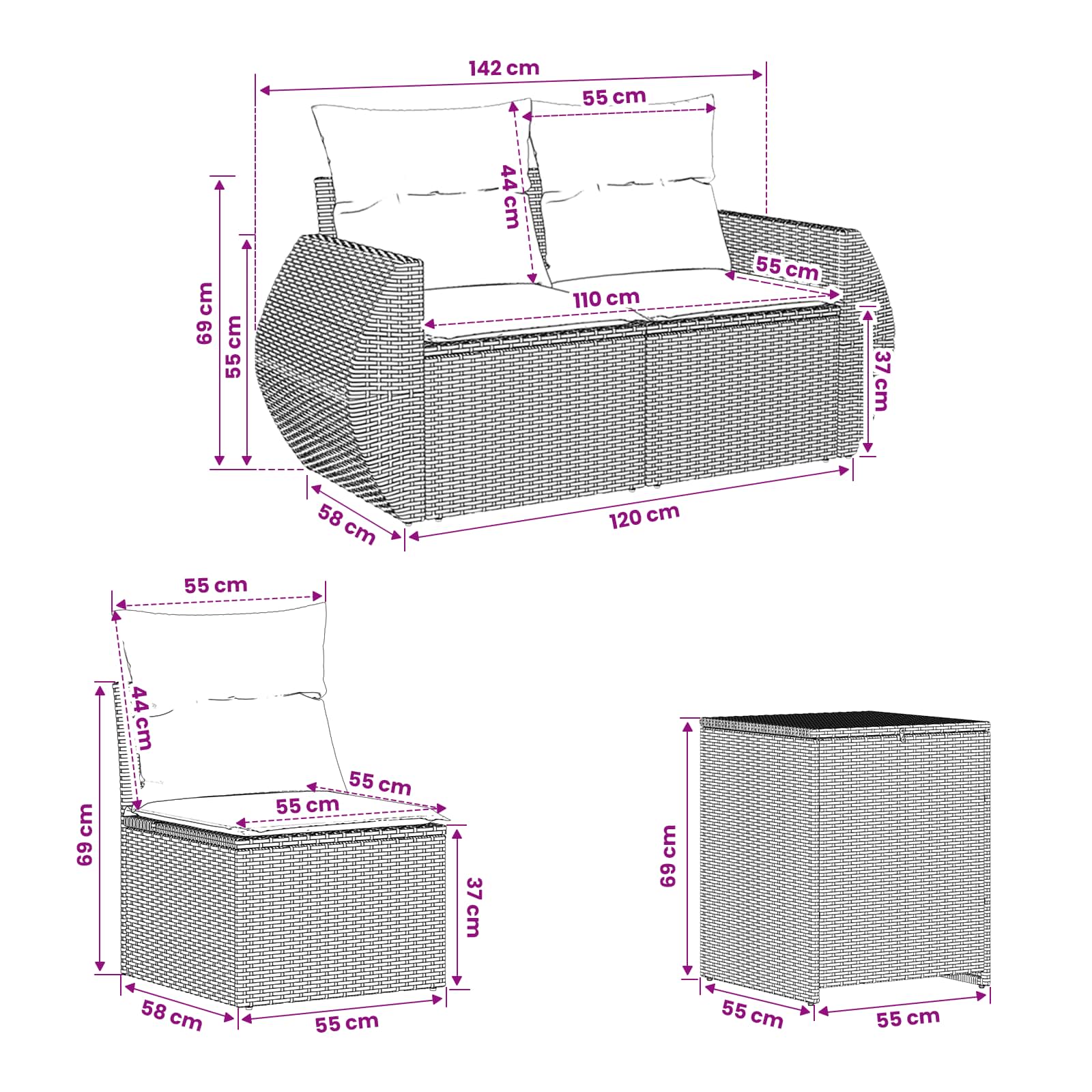 Set sofe 7 pcs Bež i svijetlo siva Poli Rattan i čelik
