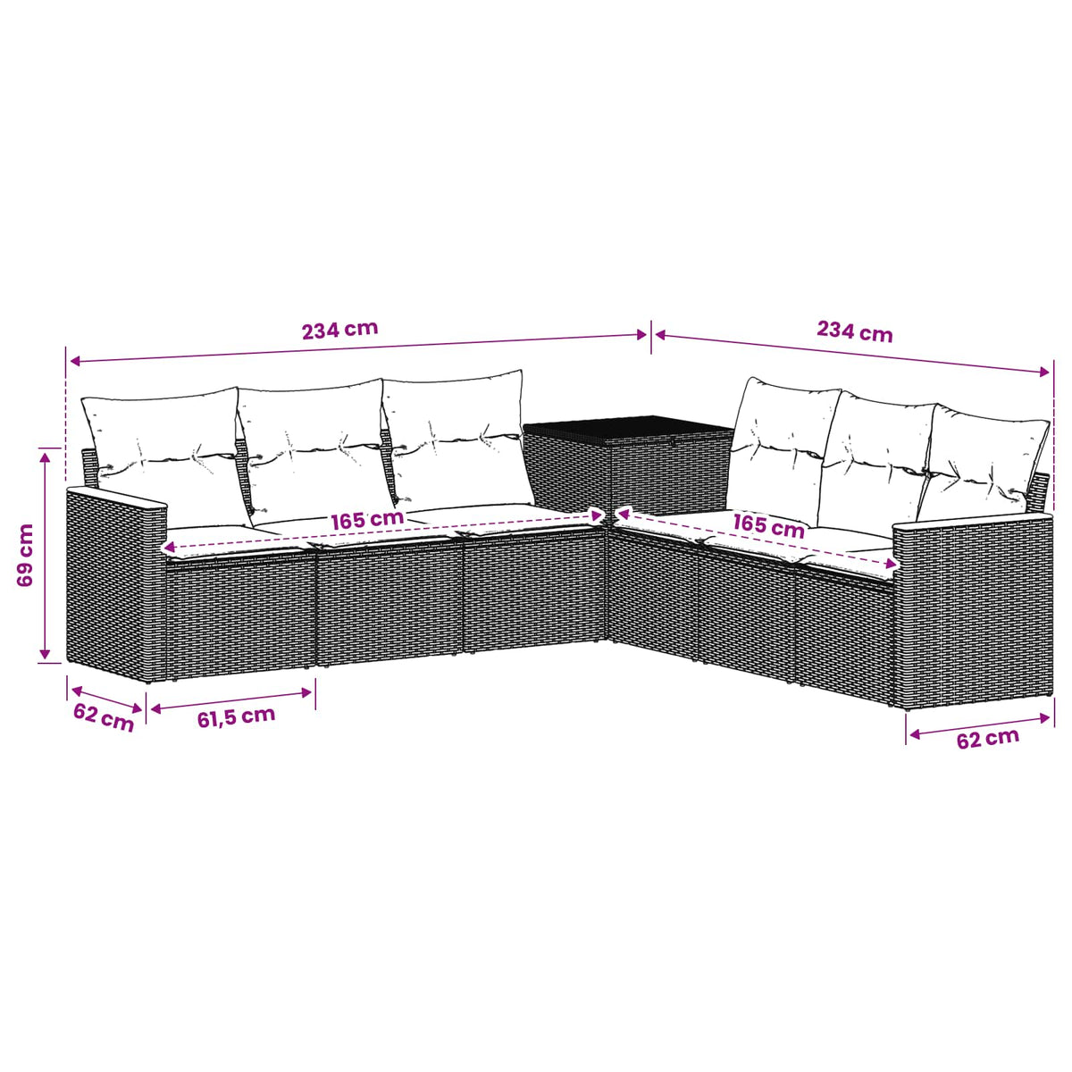 Set sofe 7 kom. Crna i Plava 123 x 62 x 69 cm