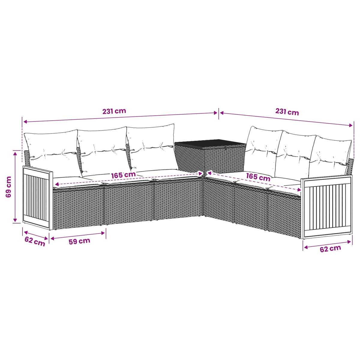Set sofe 7 kom. Bež i svijetlo siva 118 x 62 x 69 cm
