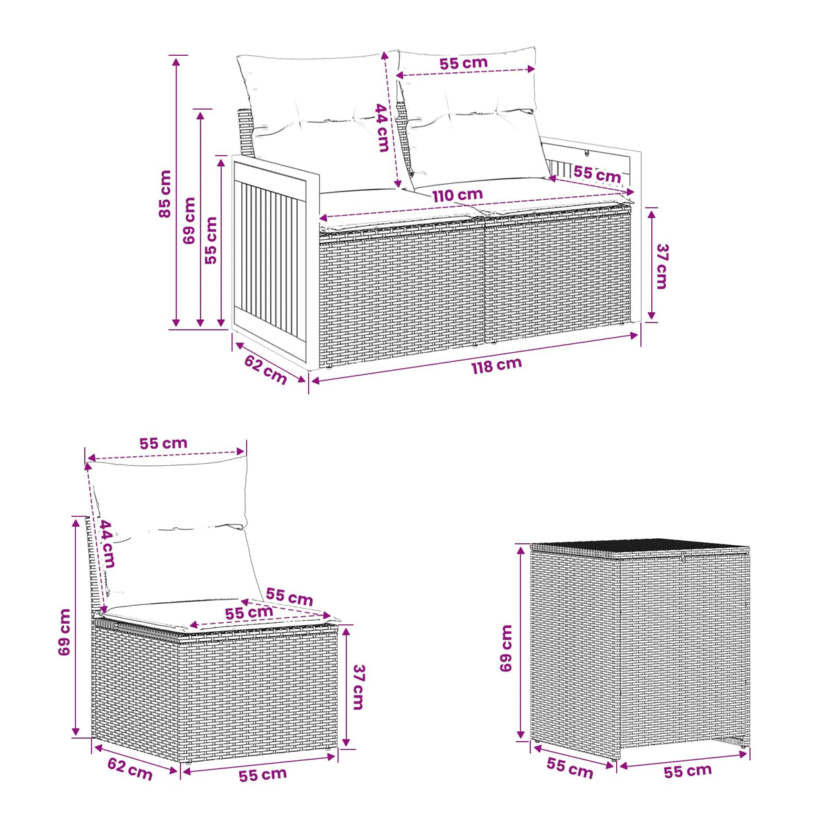 Set sofe 7 kom. Bež i svijetlo siva 118 x 62 x 69 cm