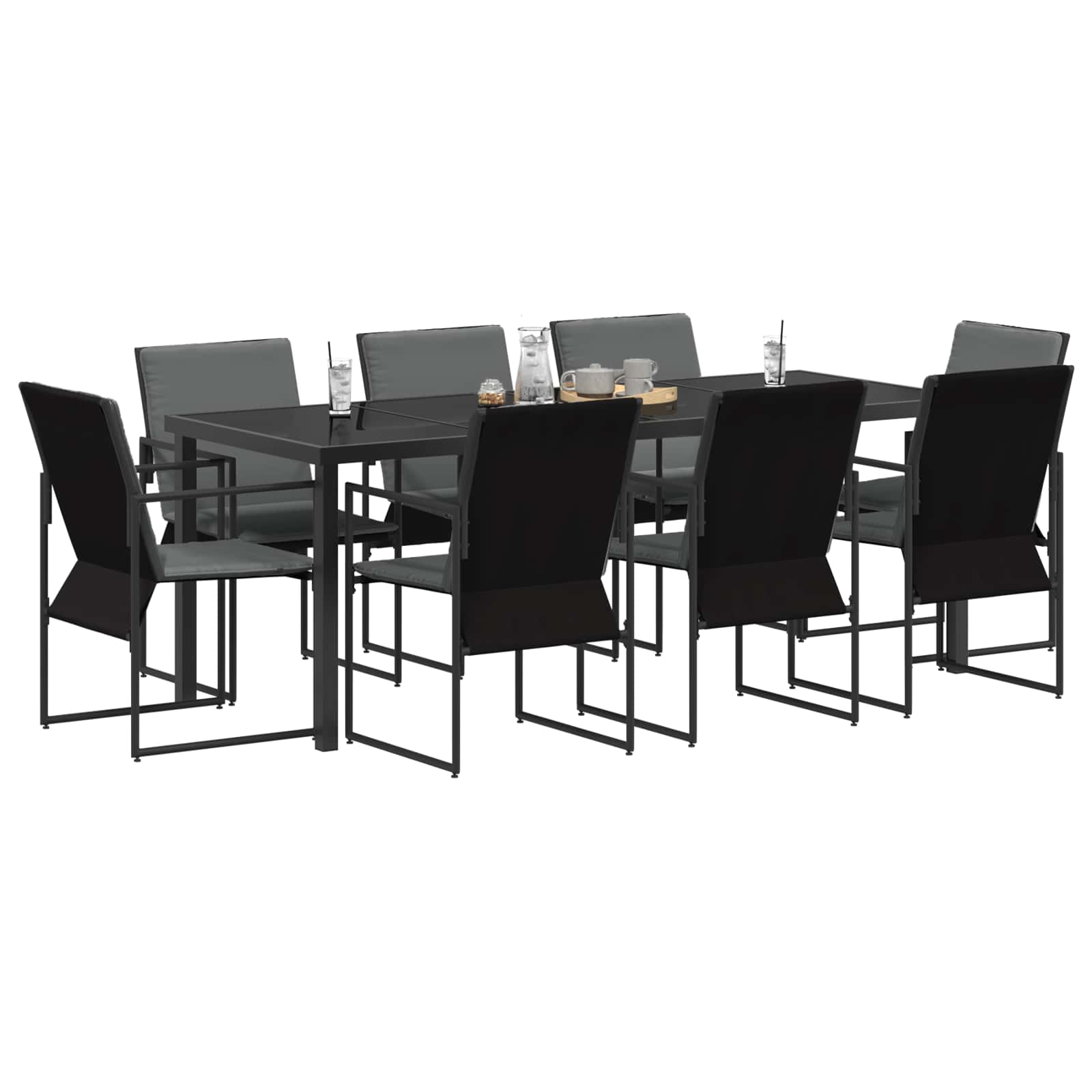 Vrtni set za objed 9 pcs Crna i antracit 200 x 80 x 73 cm