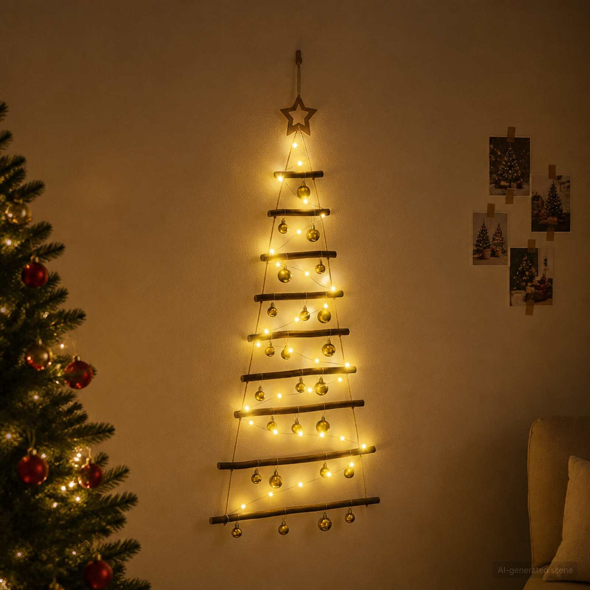Viseća božićna jelka s kuglicama 30 LED lampica Višebojno