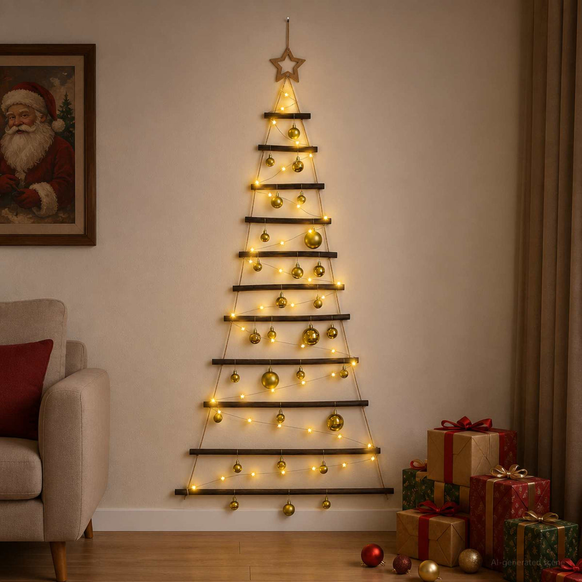 Viseća božićna jelka s kuglicama 30 LED lampica Višebojno