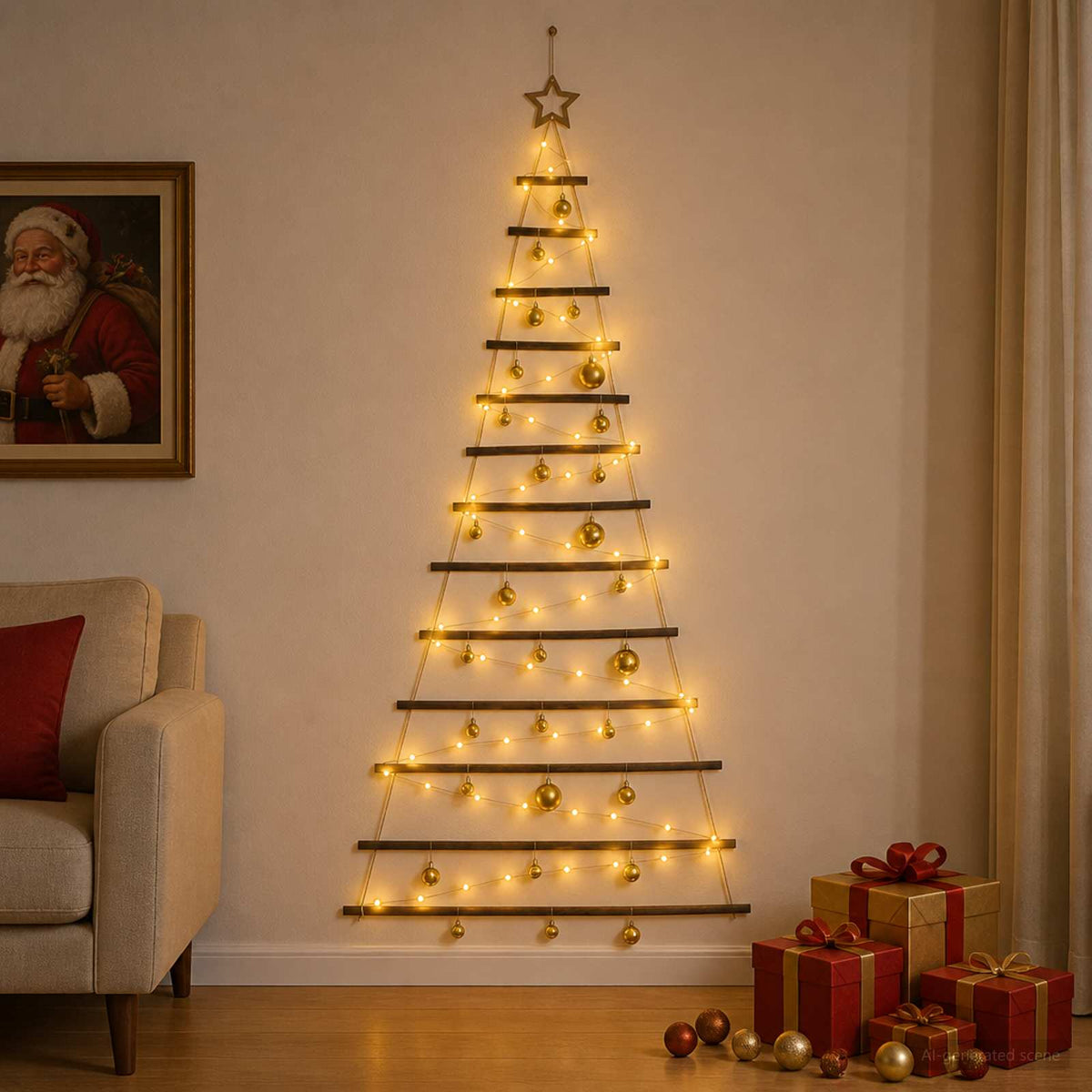 Viseća božićna jelka s kuglicama 30 LED lampica Višebojno