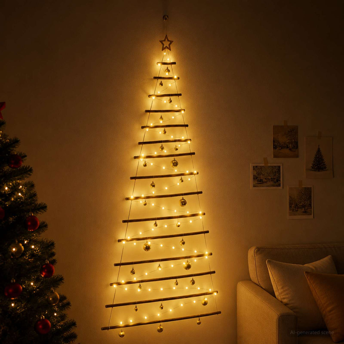 Viseća božićna jelka s kuglicama 30 LED lampica Višebojno