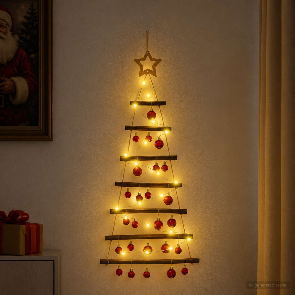 Viseća božićna jelka s kuglicama 30 LED lampica Višebojno