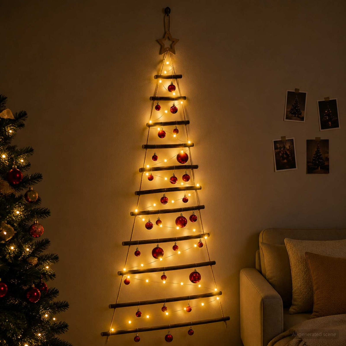 Viseća božićna jelka s kuglicama 30 LED lampica Višebojno