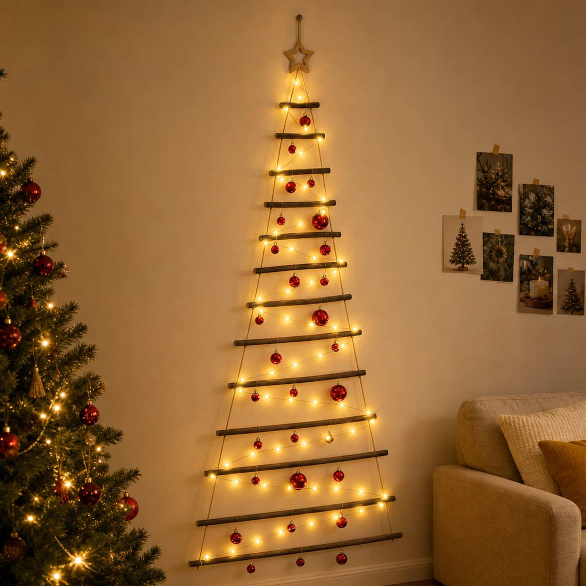 Viseća božićna jelka s kuglicama 30 LED lampica Višebojno