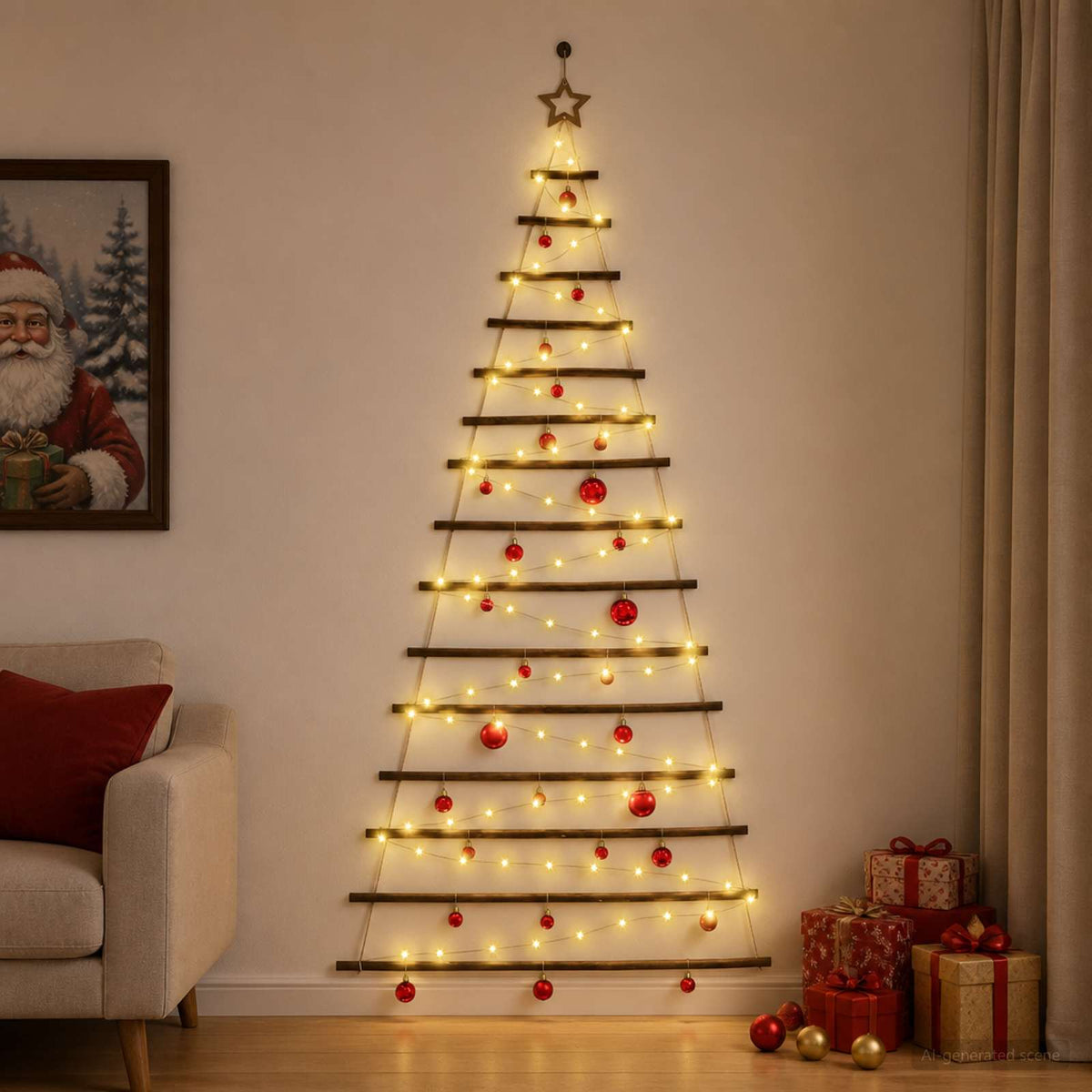 Viseća božićna jelka s kuglicama 30 LED lampica Višebojno