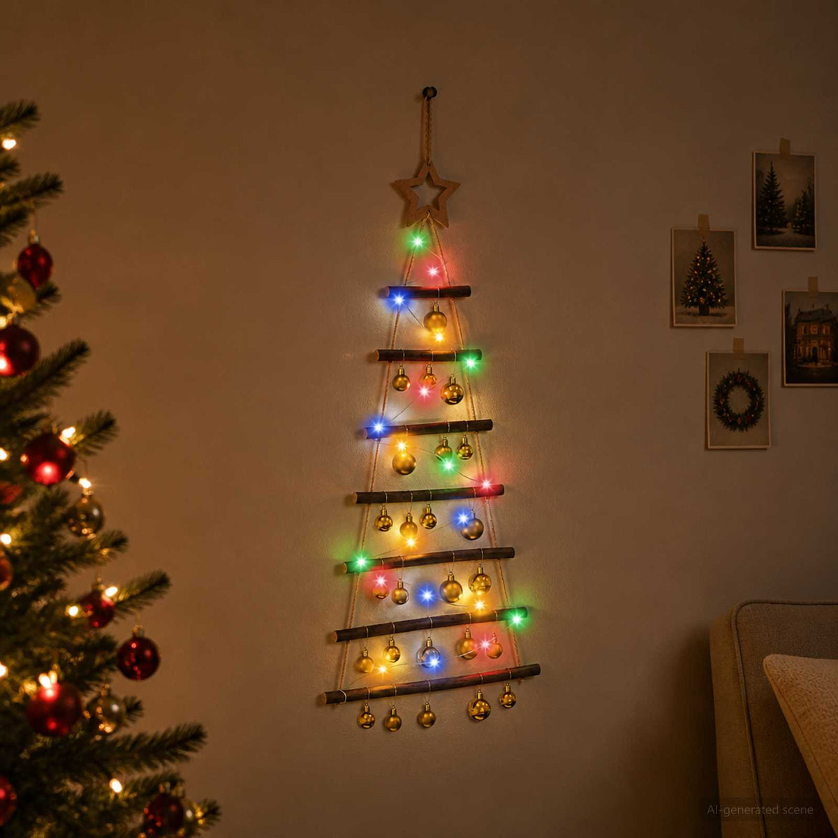 Viseća božićna jelka s kuglicama 30 LED lampica Višebojno