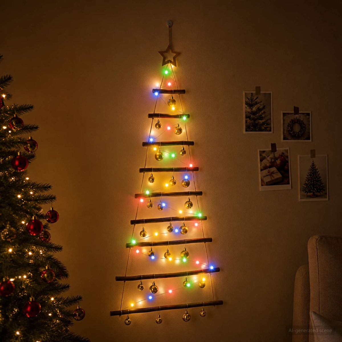Viseća božićna jelka s kuglicama 30 LED lampica Višebojno
