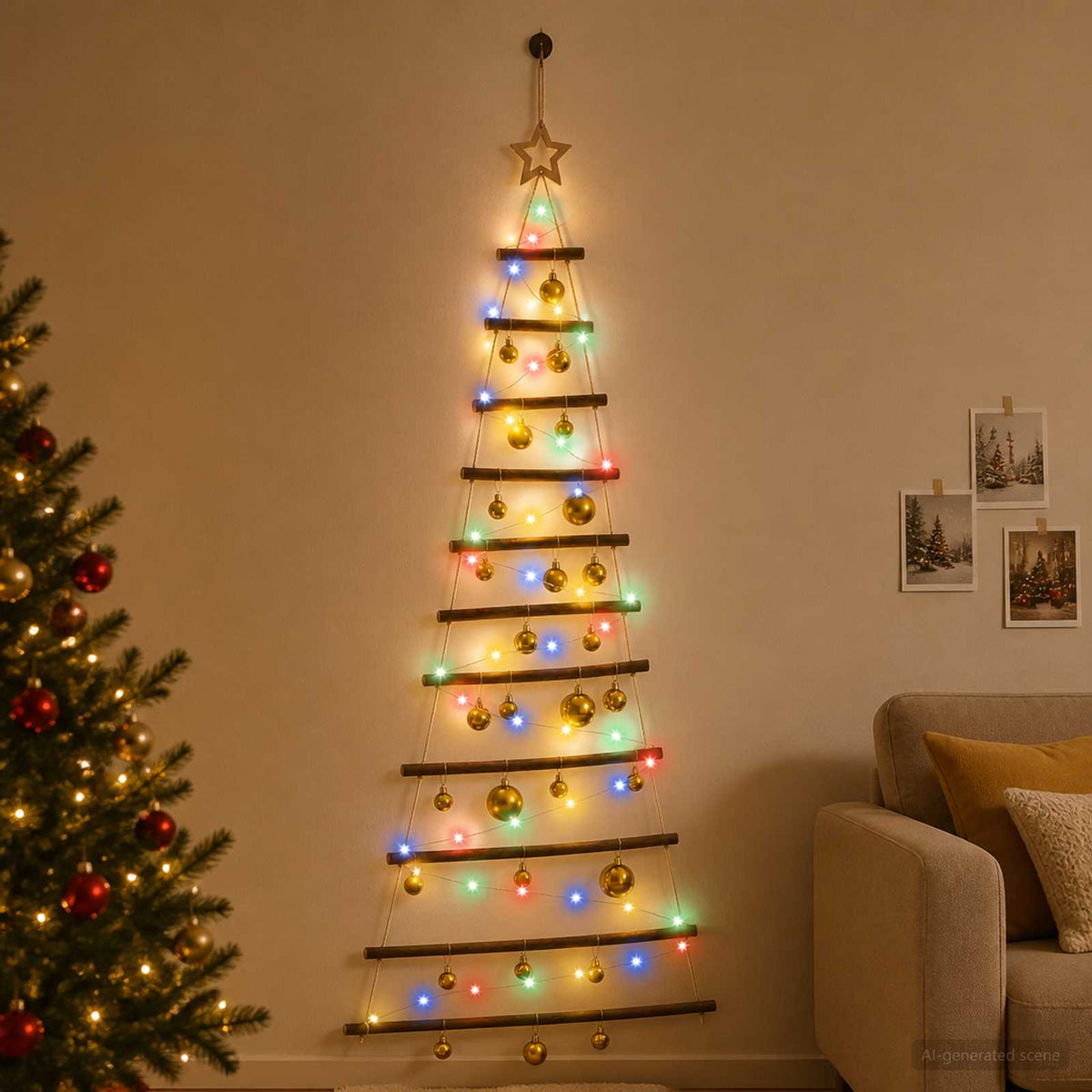 Viseća božićna jelka s kuglicama 30 LED lampica Višebojno